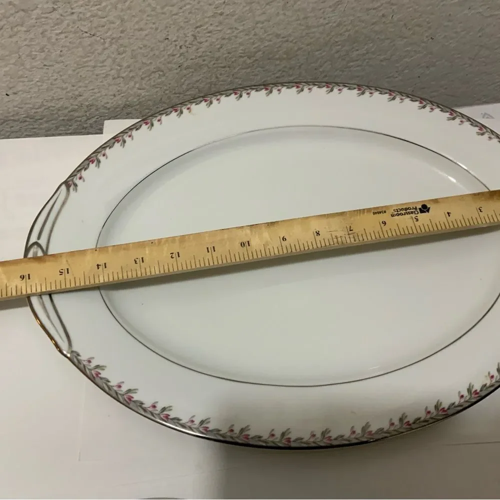 2 Noritake 5507 Petite Pattern 16.5” & 12”  Serving Platter  salad plate 8.25”